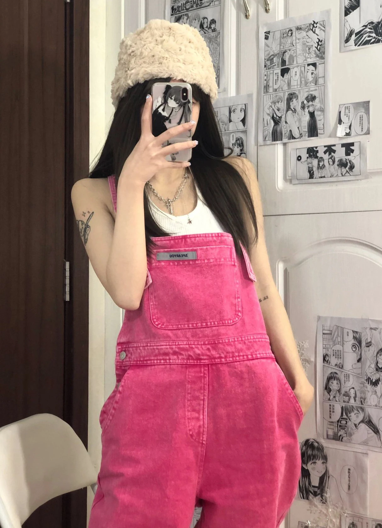 Pink Strap Jeans Women's Summer 2023 New Loose Retro Slim Straight Trousers Wide-Leg Long Trousers rompers womens jumpsuit
