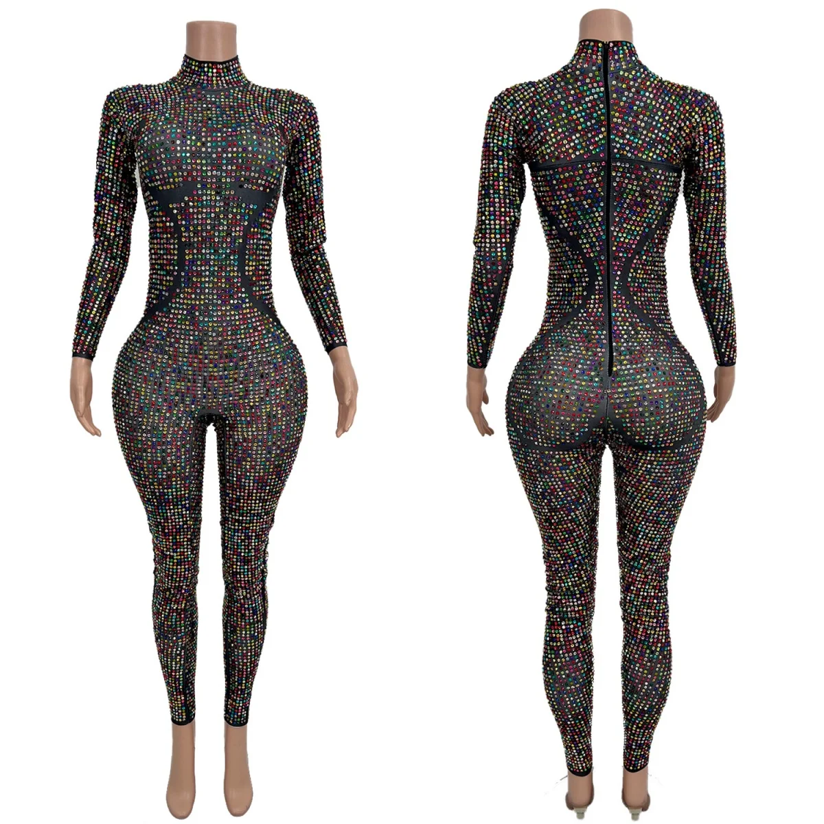 

Luxury Sparkly Full Rhinestone Tight Fitting Jumpsuit Women Sexy Dance Performance Costume Night Club Drag Queen Outfit Jingdian