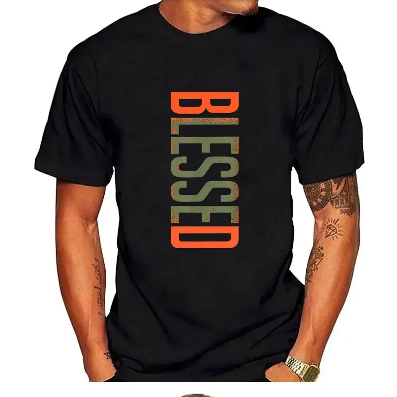 

2025 Summer BLESSED Orange Letter Graphic Print Men's T-Shirt Men Women Casual Cotton TeeTop Streetwear Fashion Short Sleeve