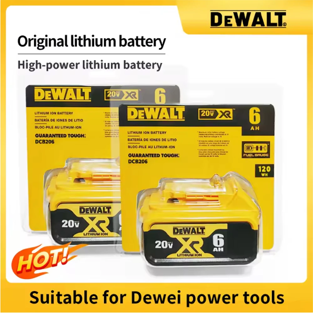 

100% оригинальная батарея Dewalt 20 В, литий-ионная аккумуляторная батарея 2 Ач 5 Ач 6 Ач, сменная батарея для электроинструмента Dewalt DCB200