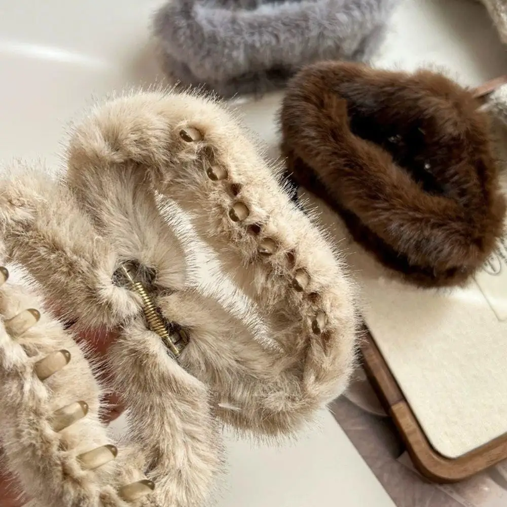 100% Natural de piel de conejo Rex, pinza para el pelo de cangrejo, Otoño Invierno, piel esponjosa, pinzas en forma de garra para el pelo de gran tamaño, Clip de tiburón de felpa de nube para mujer