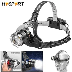 Motion Sensor Head Flashlight USB Charging Portable Head Lamp 4 Light Modes Headlight for Running Hiking Camping Lantern Torch