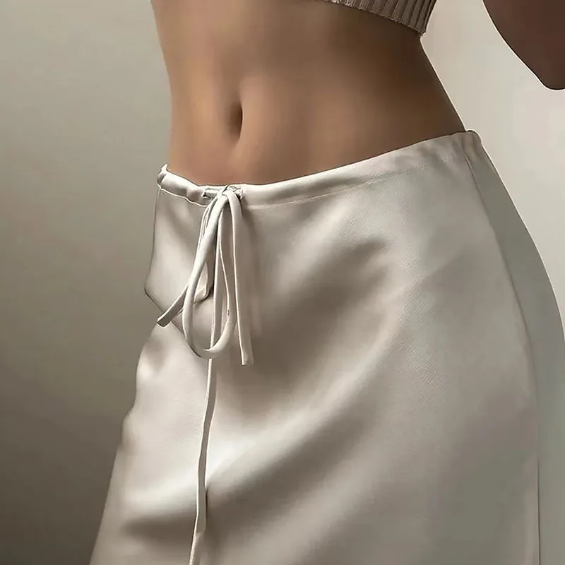 Femmes jupes en Satin élégant taille haute jupes longues pour les femmes couleur unie jupes mi-longues bureau dame haute rue jupes femmes vêtements