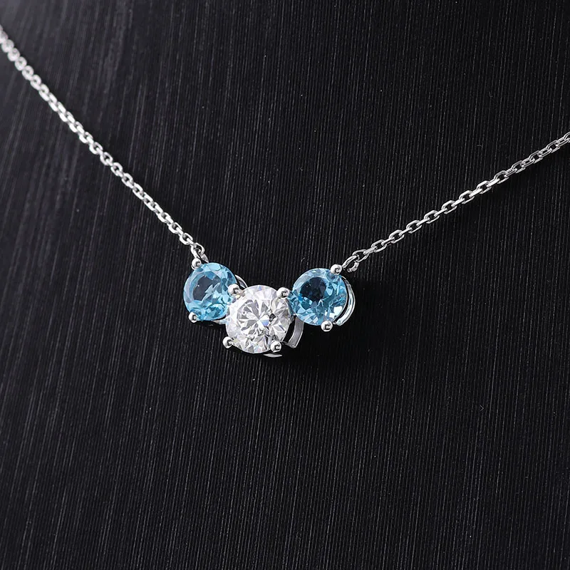 Provence Jewelry 14K White Gold Necklace Lab Diamond and sapphire with Round cut For Women Birthday Pendant Gift and Daily Wear view 6