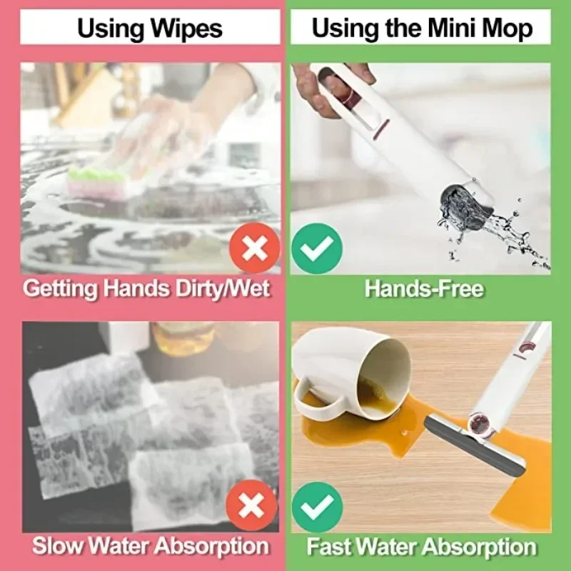 Mini Cleaning Mop Portable Self-Squeeze Window Mop Glass Screen Desk Wiper Cleaner Car Portable Wiper Outdoor Home Cleaning Tool