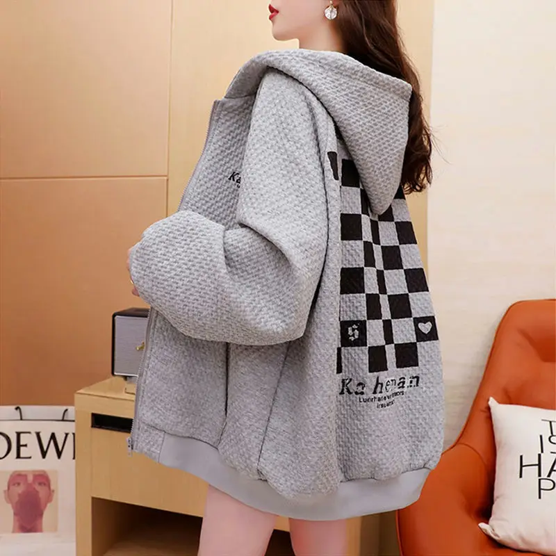 2024 Spring and Autumn New Coat Women Fashion Trend Zipper Cardigan Women Hooded Sweater Loose Casual Hoodie