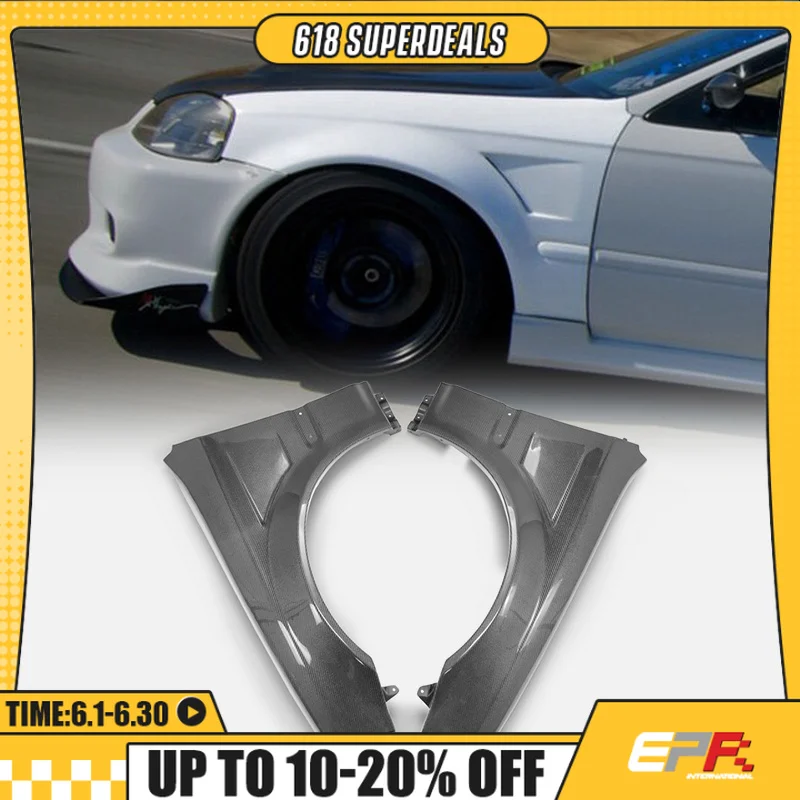 Para Honda EK Civic Hatch Back Js estilo de carreras guardabarros delantero de fibra de carbono + acabado brillante de 20mm embellecedor acampanado de arco de rueda ventilado