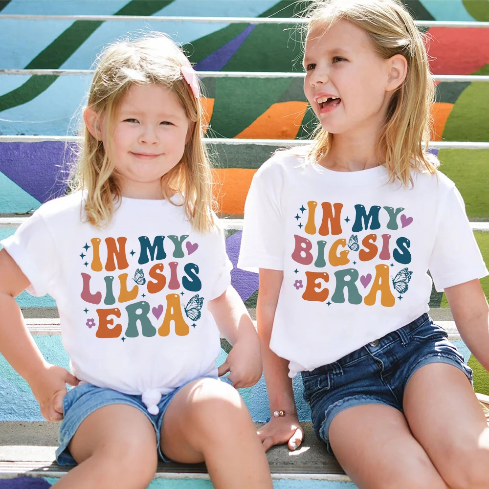 In My Big Sis Lil Sis Era Print T-shirt Girls Sibling Matching Clothes Shirt Kid Summer Tee Child Family Outfit Short Sleeve Top