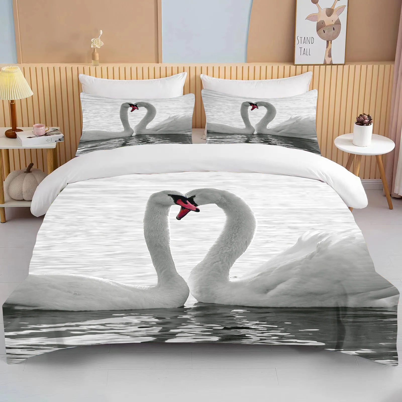 10 Sizes The Lover White Swan Bedding Sets Animal Duvet Quilt Cover Set Blue Pink Comforter Bed Linen and Pillowcase  Duvet