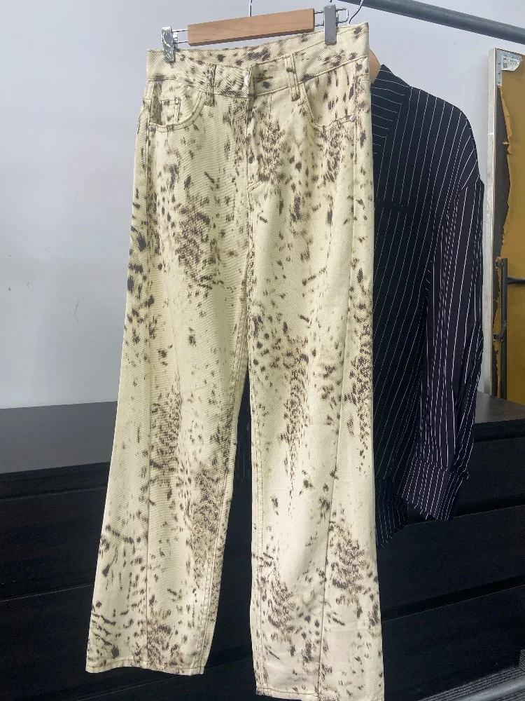 عادية فضفاض بنطال ذو قصة أرجل واسعة شيك الجينز المرأة ريترو ليوبارد مستقيم بانت الهيب هوب الشارع الشهير Y2k خمر مطابقة سراويل جينز #5