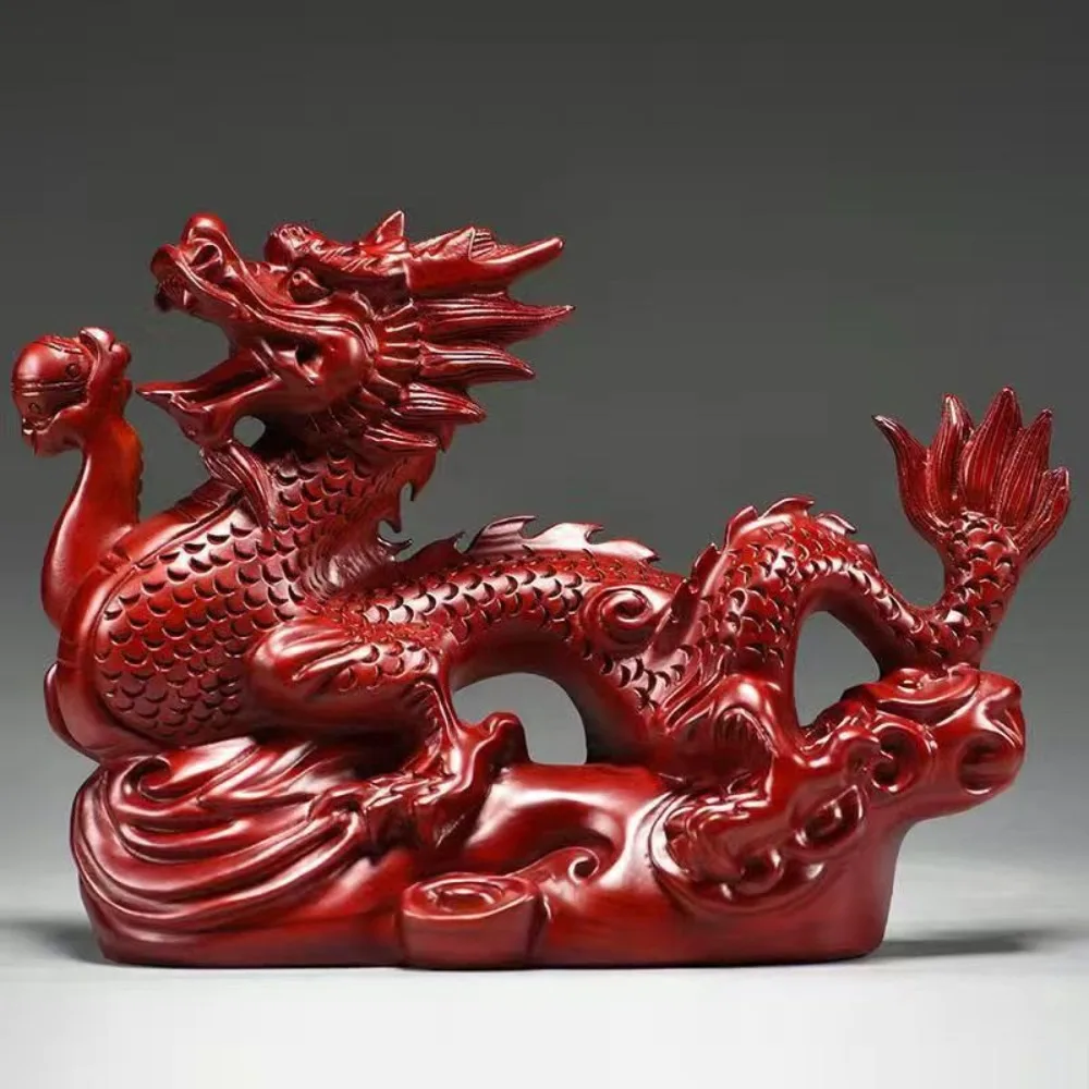 4 inches Wooden Chinese Feng Shui Dragon Statue for Office Home Tabletop Decor Fortune 2024 New Year Decoration Ornaments