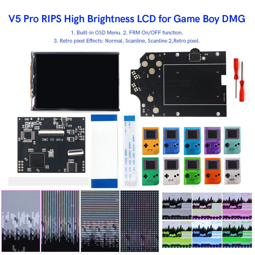 hispeedido-for-gbo-v5-pro-36-colors-changing-rips-screen-highlight-backlight-backlit-lcd-screen-kits-replacement-for-gb-dmg