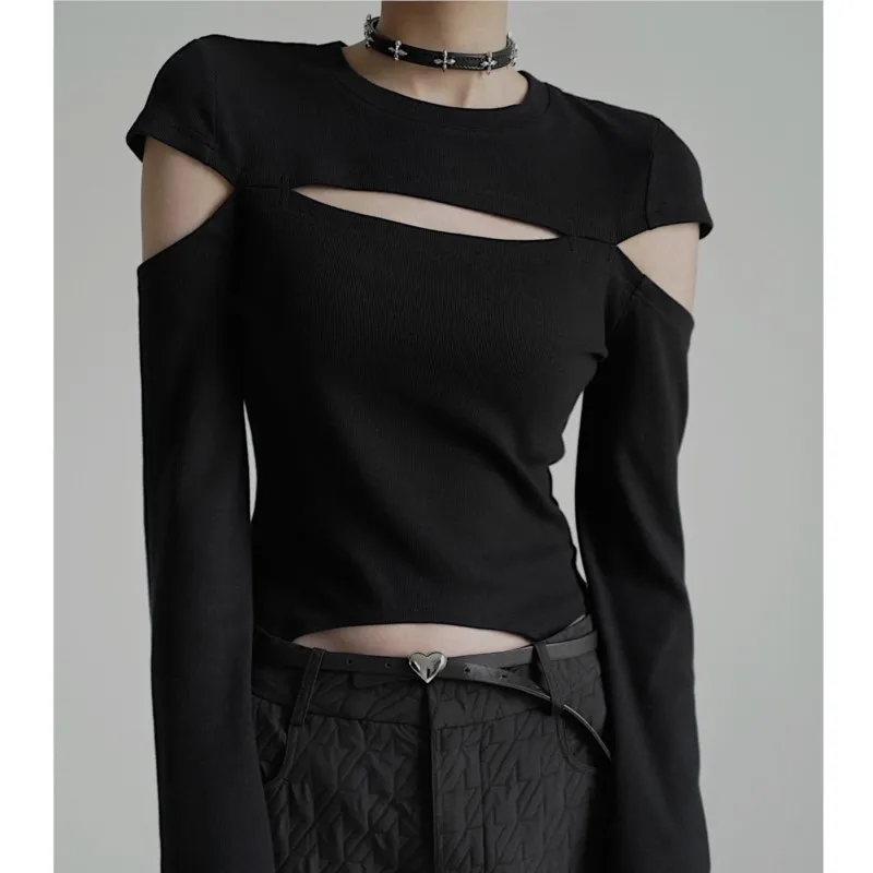 Waste Soil Style Hollow-out Long-Sleeved Bottoming Shirt T-shirt Sexy Women's Sweater