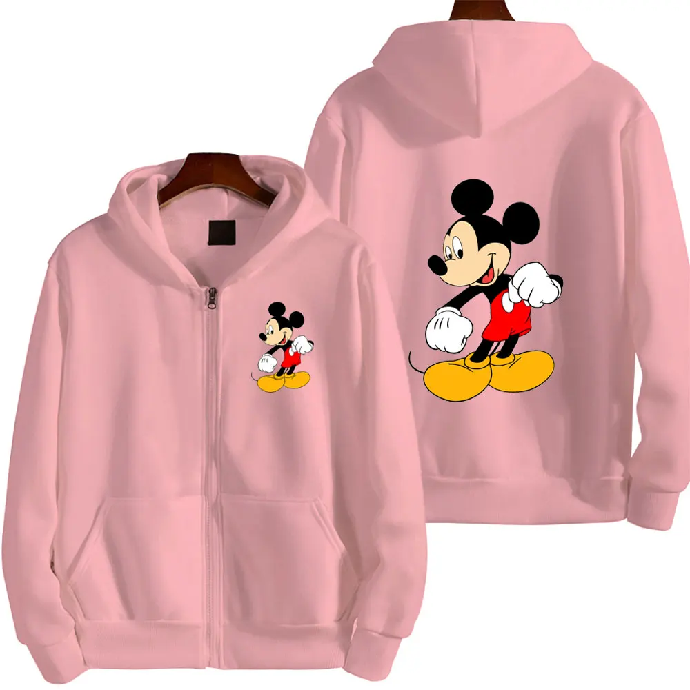 2024 New Mickey Mouse Men Zip Up Hoodie Jacket Fashion Spring Autumn Black Women Sweatshirt Cartoon Anime Couple Clothes Coats