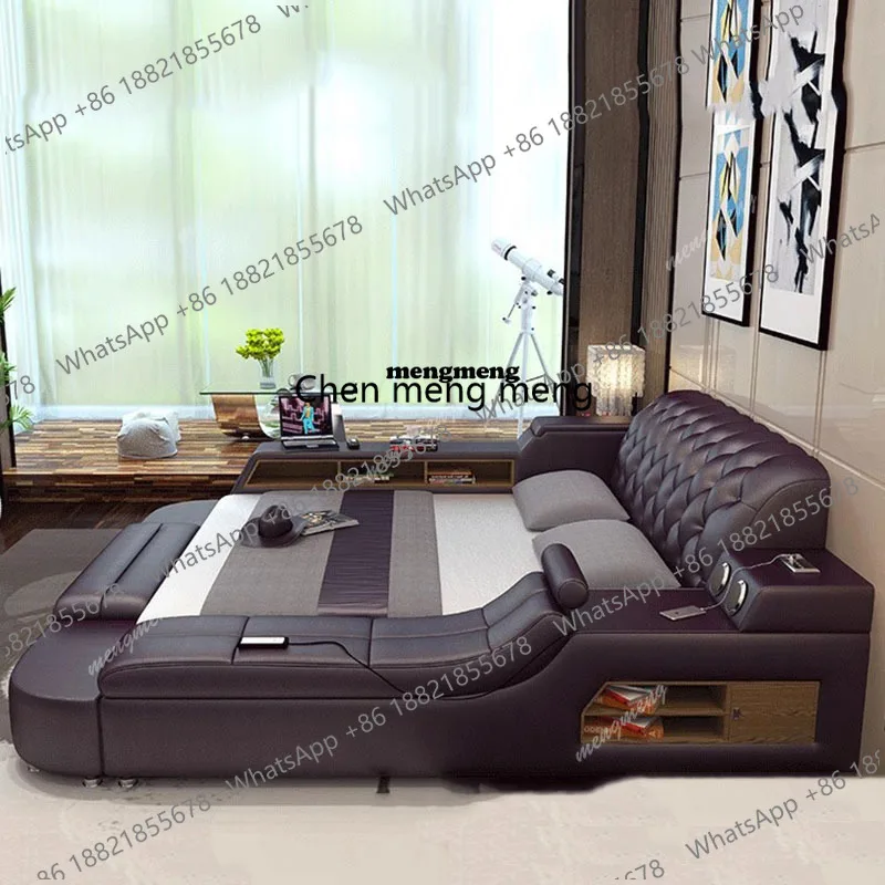 

Многофункциональная умная кровать Nordic Leather с массажером, поддержкой для ног, местом для хранения и прикроватными тумбочками для спальни (Camas De Casal)