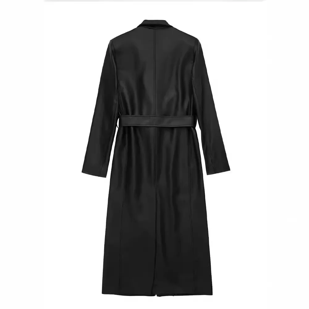 PRINTKAOIR Spring Black Oversized Long Waterproof Leather Trench Coat 2024 Women\'s Long Sleeve Loose Korean Fashion Clothing