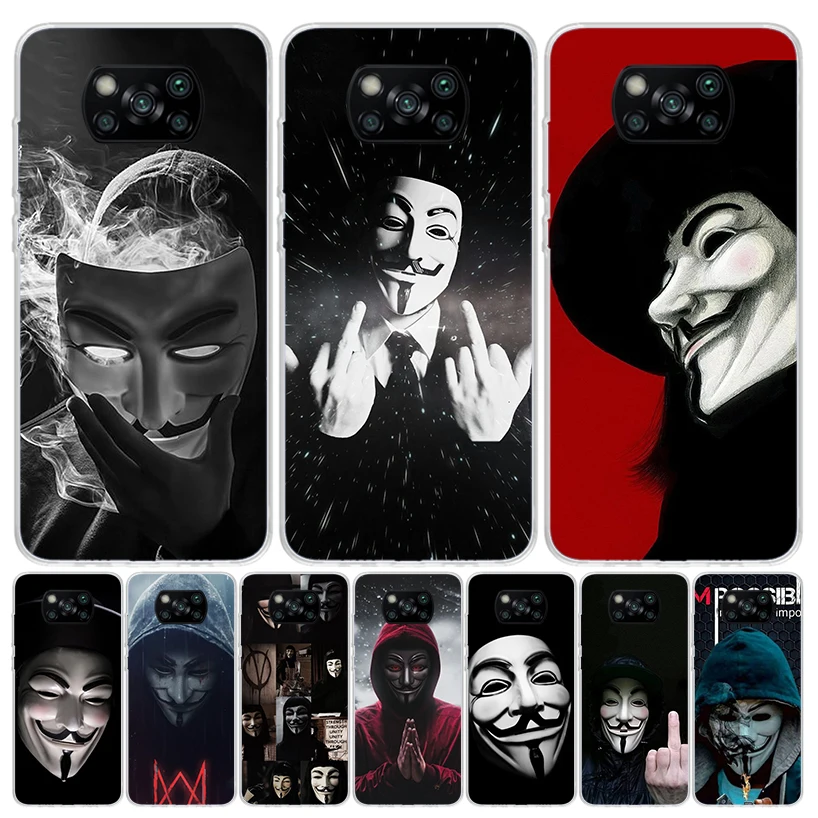 Funda de máscara Anonymous V para teléfono Xiaomi Redmi Note 10 9 9S 8 8T 7 5 Pro Mi 12T 11T 10T 9T 12 11 Lite A3 A2 Trend Fundas Mi