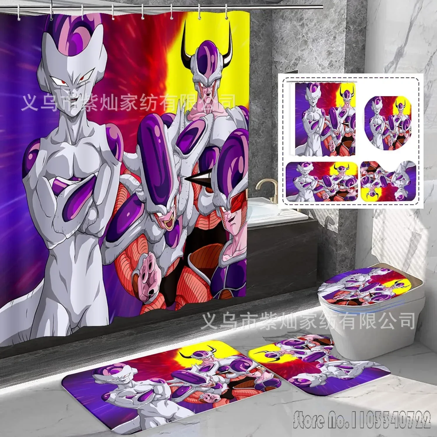 

2026 Популярный аниме Dragon Ball 3D принт Гоку Набор занавесок для душа 4 шт. Шторы для ванной комнаты Противоскользящий ковер Крышка унитаза Коврик для ванной