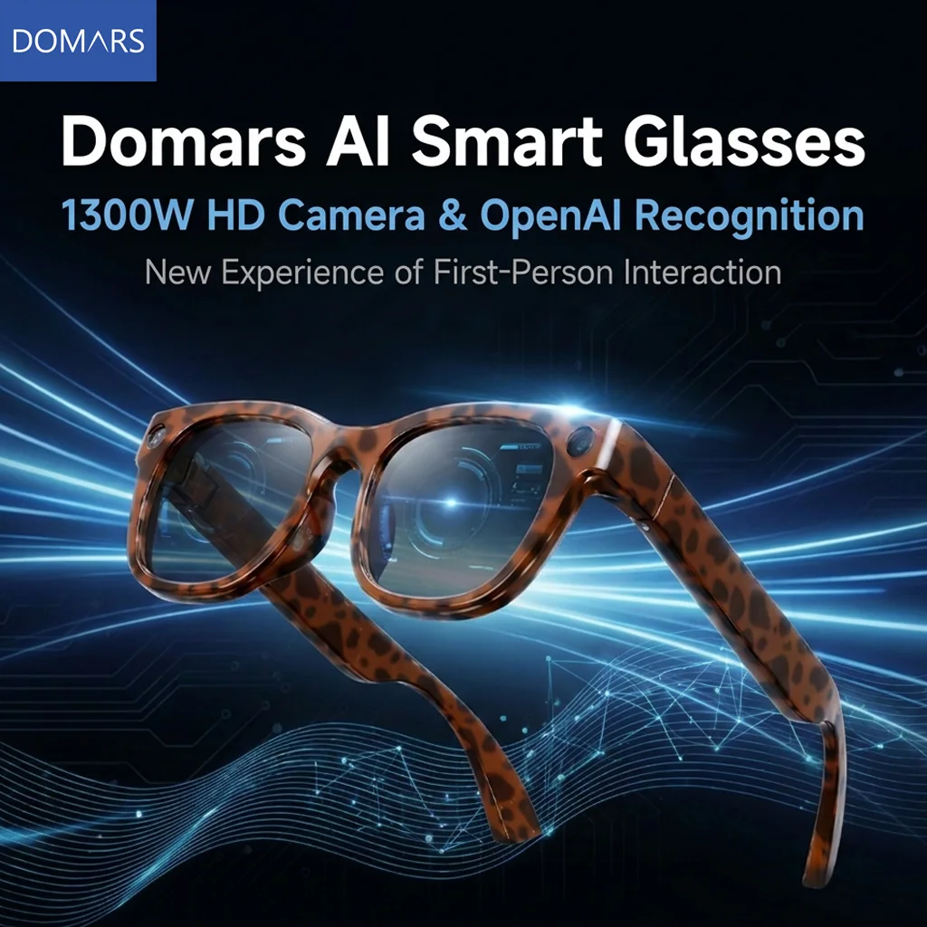 Domars Smart AI Glasses 13MP HD Camera 1080P Video Recording AI Translation Voice Calls Smart Q&A EIS Stabilization