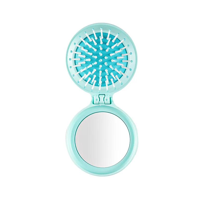 1 Stück tragbare, zusammenklappbare Haarbürste mit integriertem Spiegel, Kopfhautmassagekamm, ideal für Reisen und als Haaraccessoire. – Detail 7