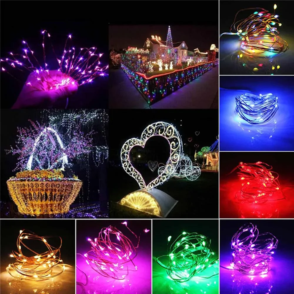 Guirlande lumineuse LED en fil de cuivre, 1M 2M 3M 5M 10M, guirlande lumineuse féerique, éclairage de vacances, décoration pour arbre de noël, fête