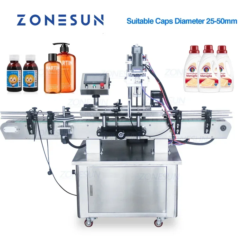 ZONESUN Capping Machine Automatic Electric Plastic Glass Crystal Shampoo Cosmetic Lotion Honey Shampoo Bottle Packaging