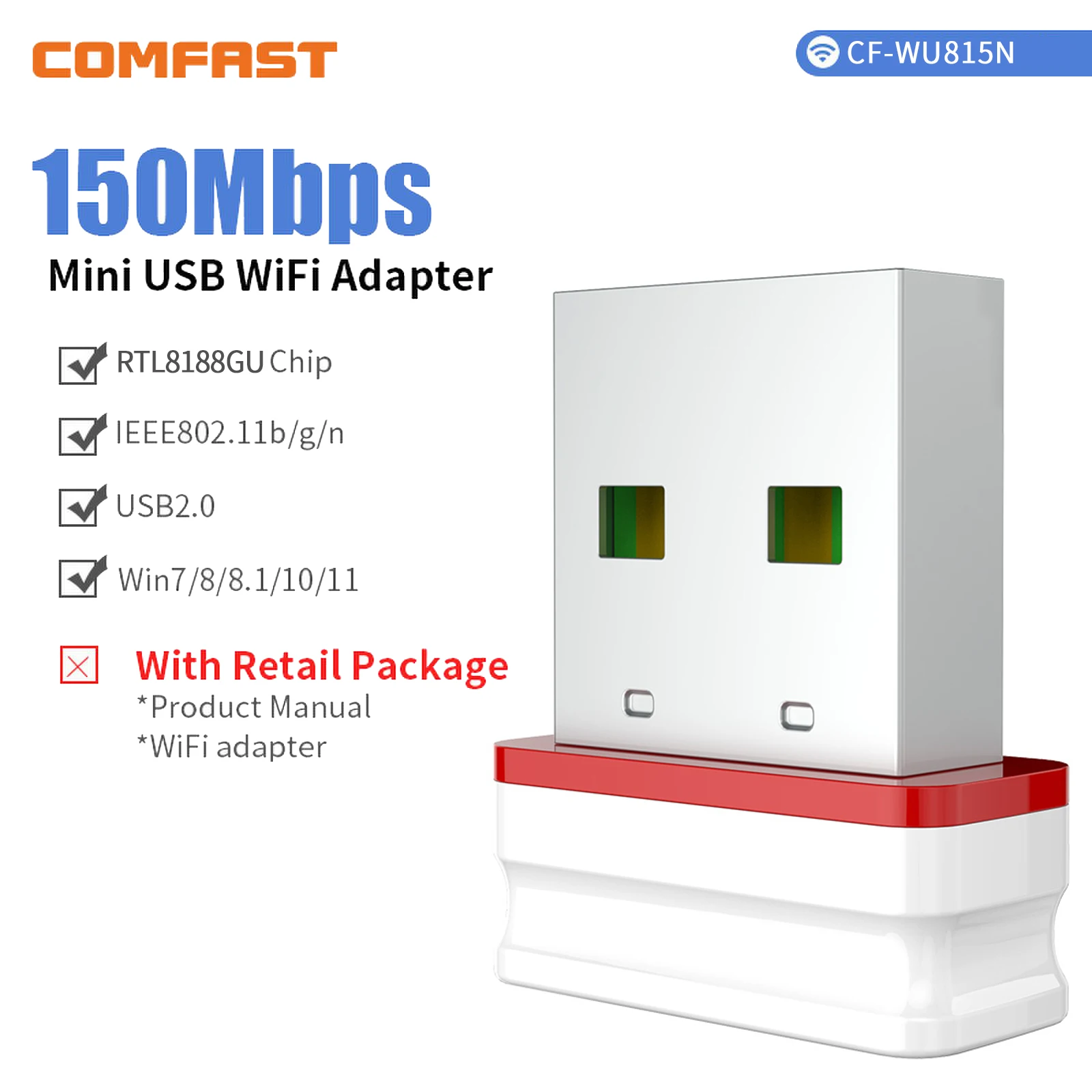 Comfast 150Mbps USB WLAN-Adapter 2,4GHz Internetkarte Treiberfreier LAN Wi-Fi Empfänger Dongle mit Antenne für PC Win 7 8 10 11 – Detail 12