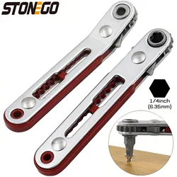 STONEGO-destornillador de trinquete Reversible, Mini Llave de trinquete ajustable, 1 unidad