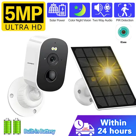 5MP 2K HD Wireless Solar Camera Wifi Outdoor 4800mAh Battery WiFi Security Camera IP66 Waterproof PIR Human Detection ICSEE APP