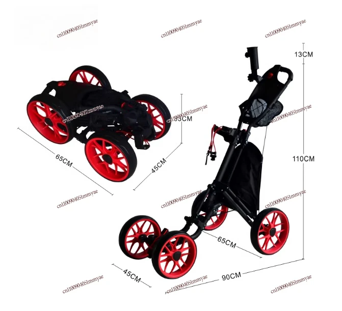 Carrello da golf a quattro ruote, carrello da campo pieghevole, carrello da tiro con freno a mano