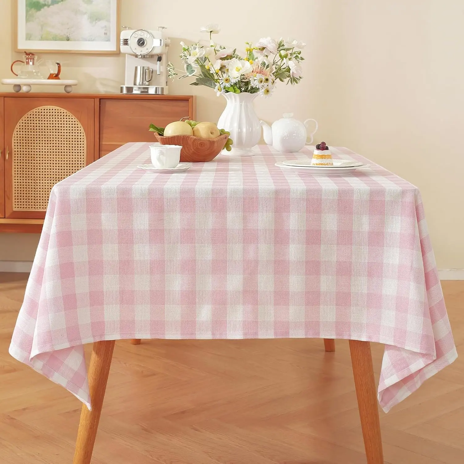 

Прямоугольная розовая скатерть в клетку 60x90 дюймов, немнущаяся, моющаяся, из хлопка и льна, в клетку «Буффало»