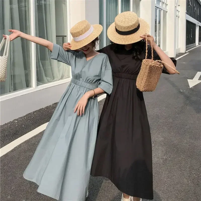 Dresses Women Solid Folds Designed Elegant Classics Delicate Cozy Spring Simple Korean Style All-match Charming Ladies Basics