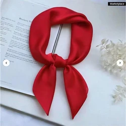 2024 Luxury Brand Silk Square Plaid Scarf Women Solid Neck Hair Tie Band Soft work neckerchife  Hijab Head Female Foulard