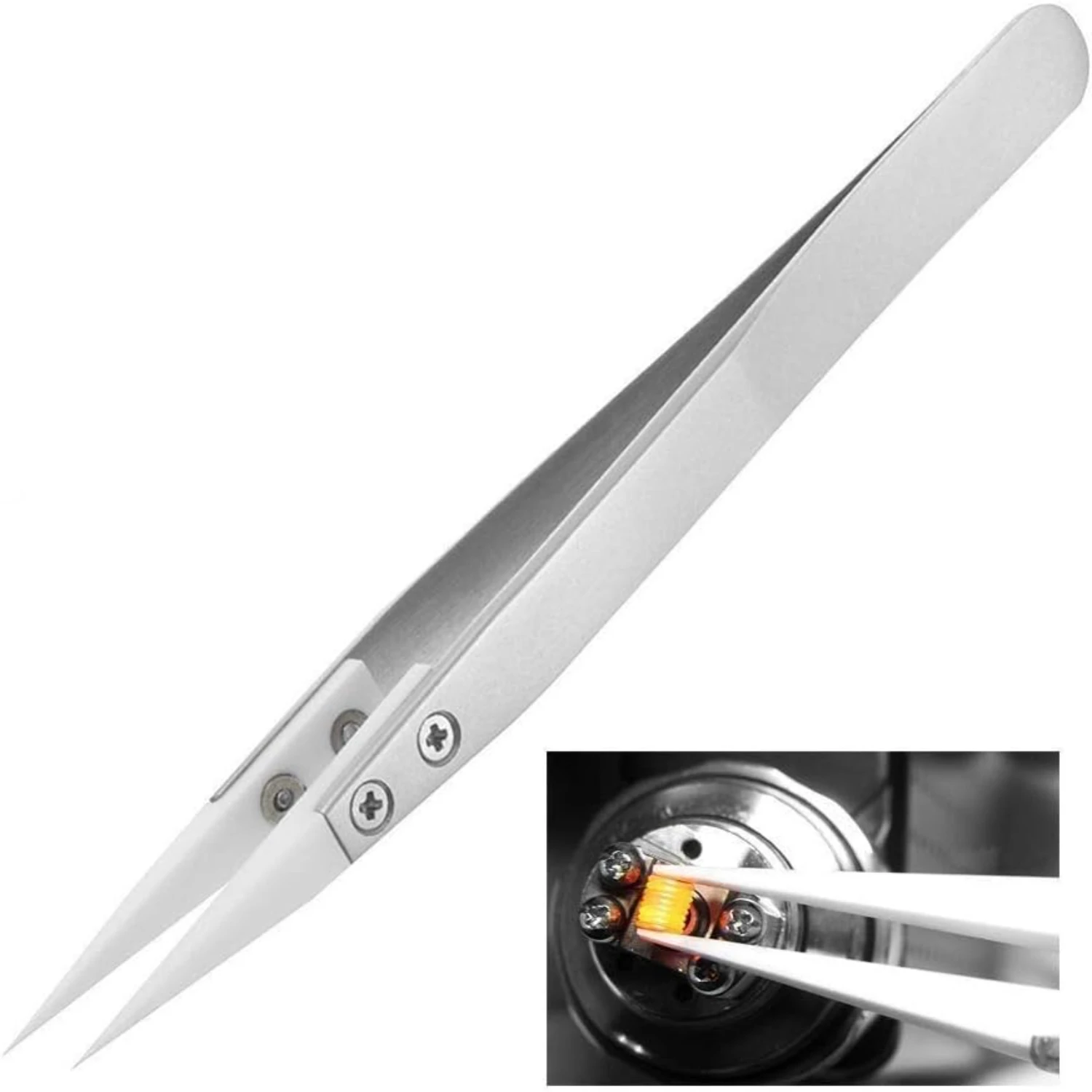 

High Temperature Resistant Stainless Steel Antimagnetic Ceramic Tweezers Non-Conductive for Precision Jewelry Making and Electro