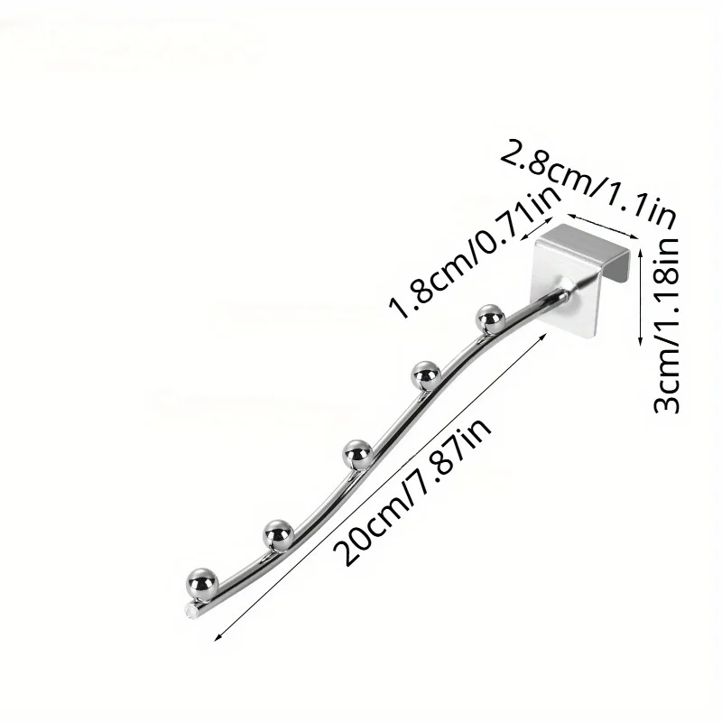 Square Tube with Bead Hook Supermarket Metal Hook Dormitory Bedside Hanging Clothes Artifact with 5 Hooks for Balcony