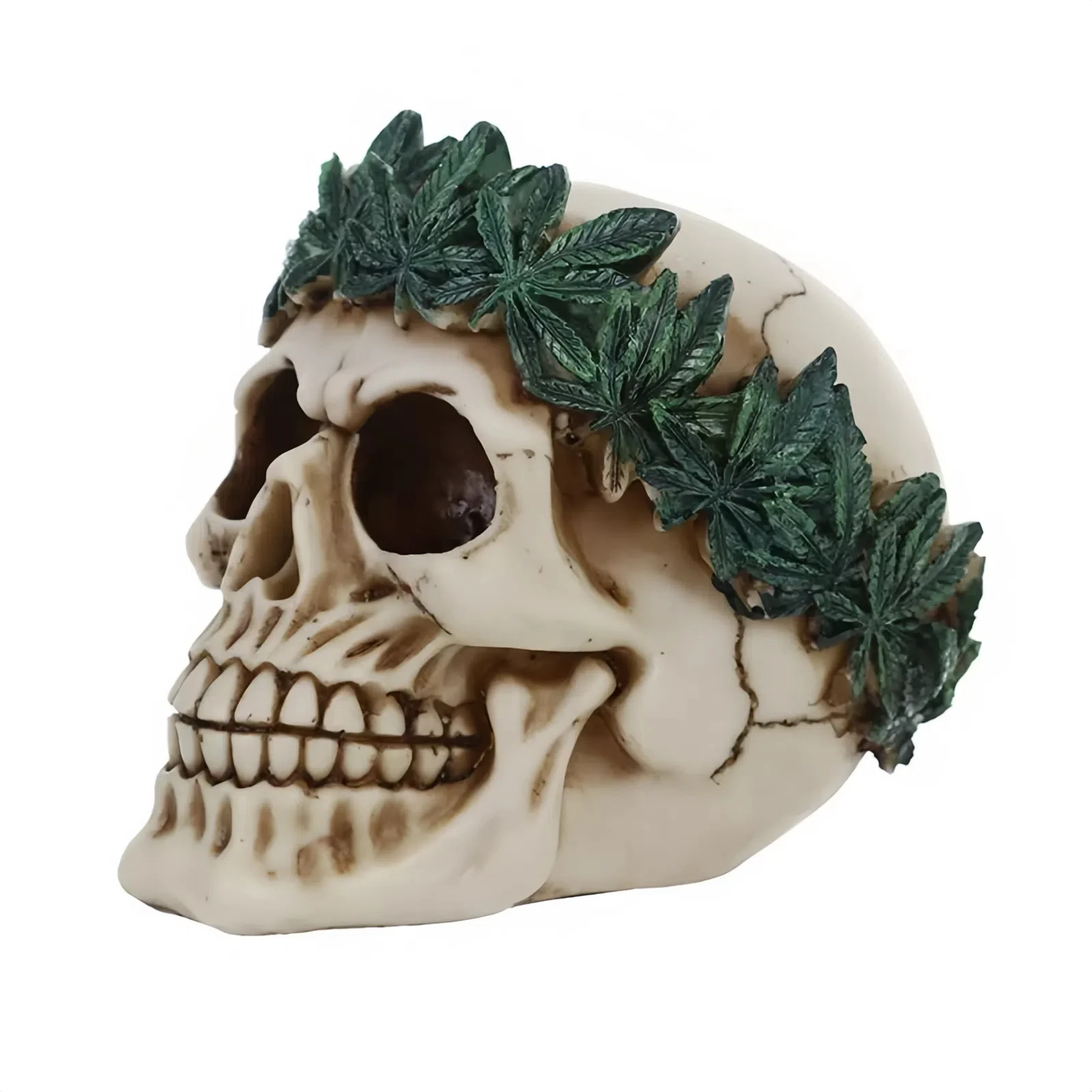 Resin Peace Grass Skull Decor Statue Home Decoration Sculpture Skull Figurine Halloween Decoration Crafts Ornaments