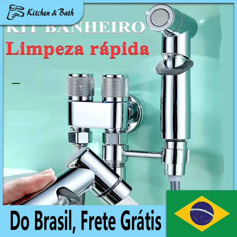 Duplo bocal WC Bidé pulverizador Kit, saída de água separada, elegante, preto