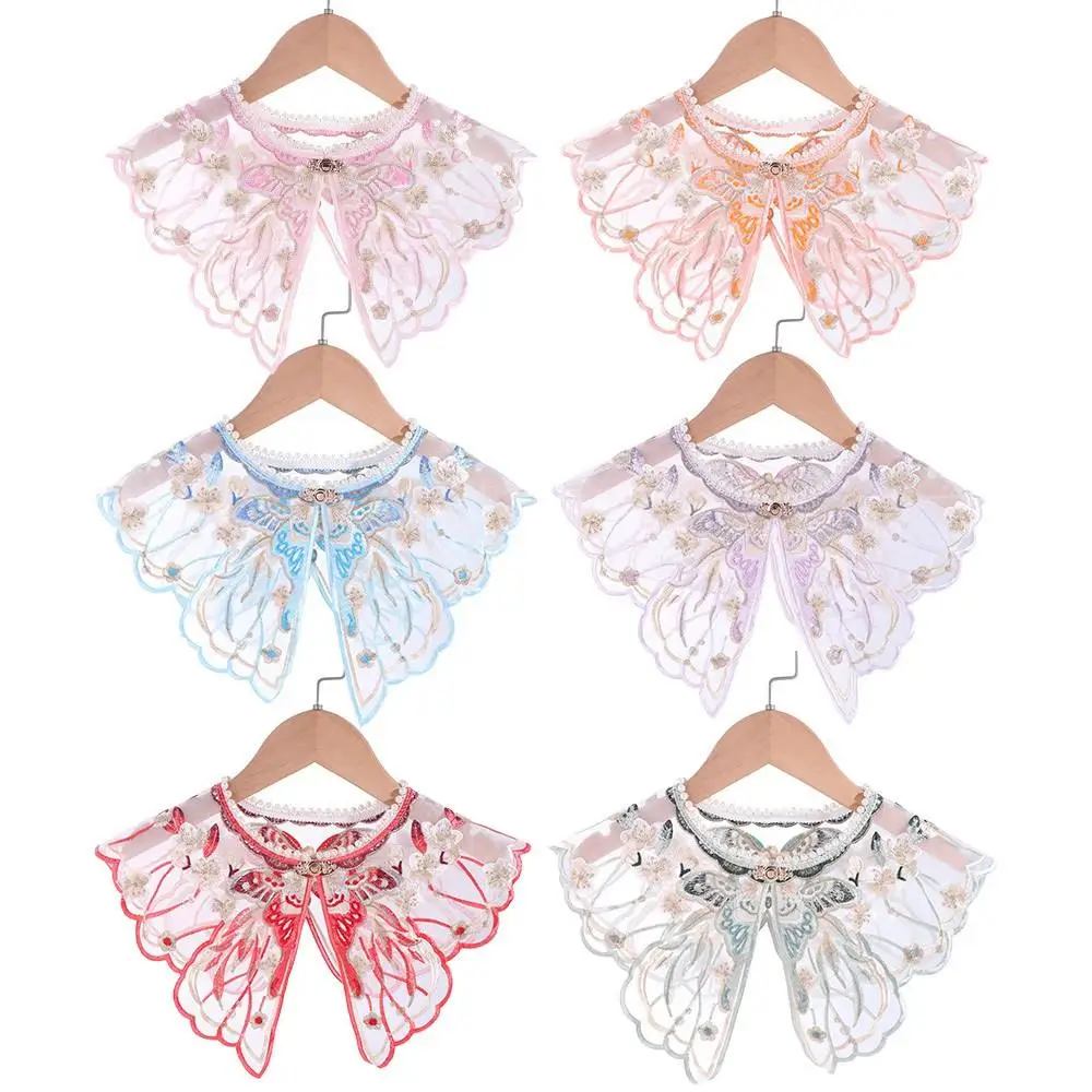 

Embroidery Decoration Hanfu Shawl Butterfly Pearl False Floral Yunjian Round Neck Chinese Kids Shirt False Collar Children