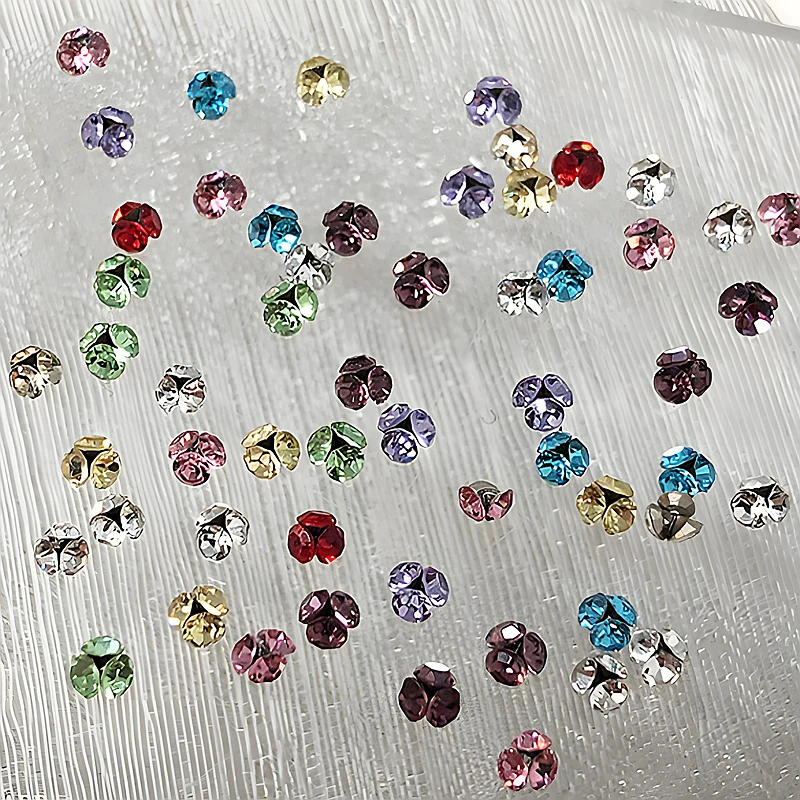 20Pcs Mixed Colors 3mm Crystal Nail Art Triple Stack Rhinestone Diamond Pile Accessories For Nails Decoration Manicure Supplies