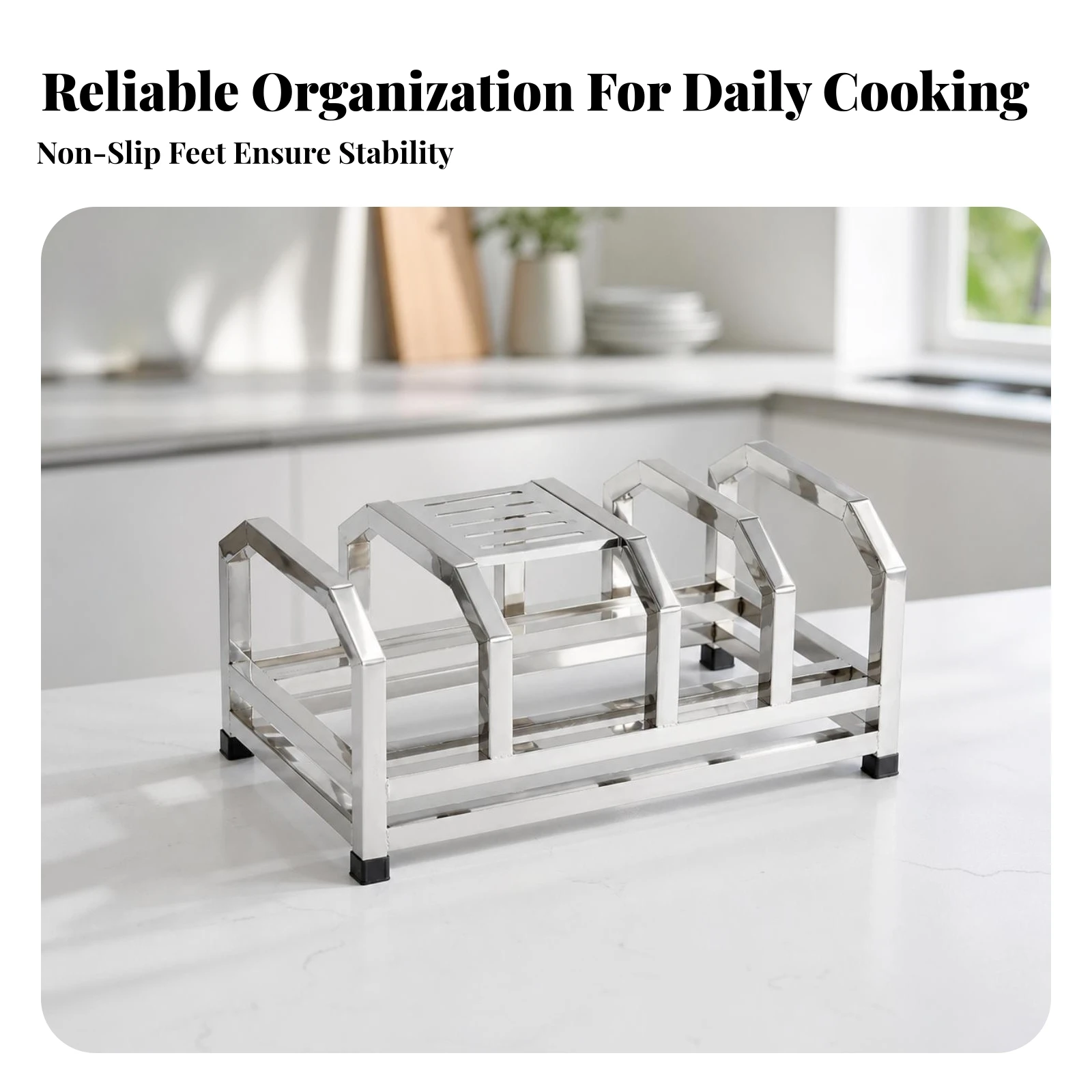Cutting Board Rack with Blade Holder Non-Slip Kitchen Blade Stand with Board Slot Countertop Organizer Compact Multifunctional