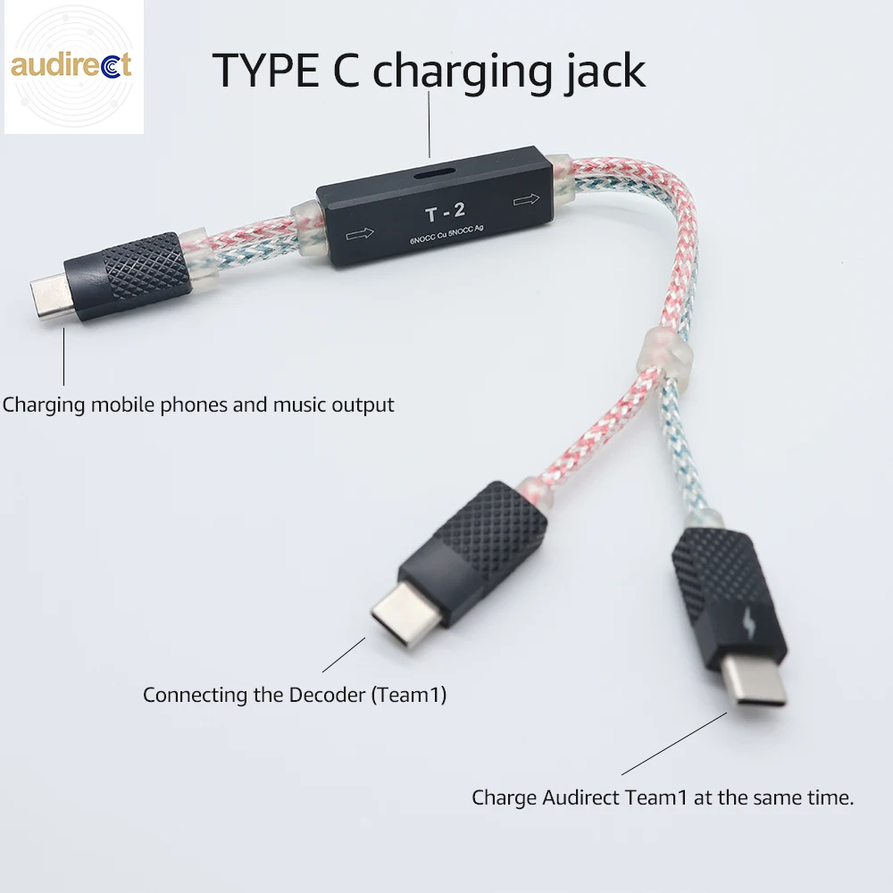 Aurect T2 Type C สายชาร์จถ่ายโอนเพลงพร้อมกันสาย USB การจัดการ T-2สายไฟ