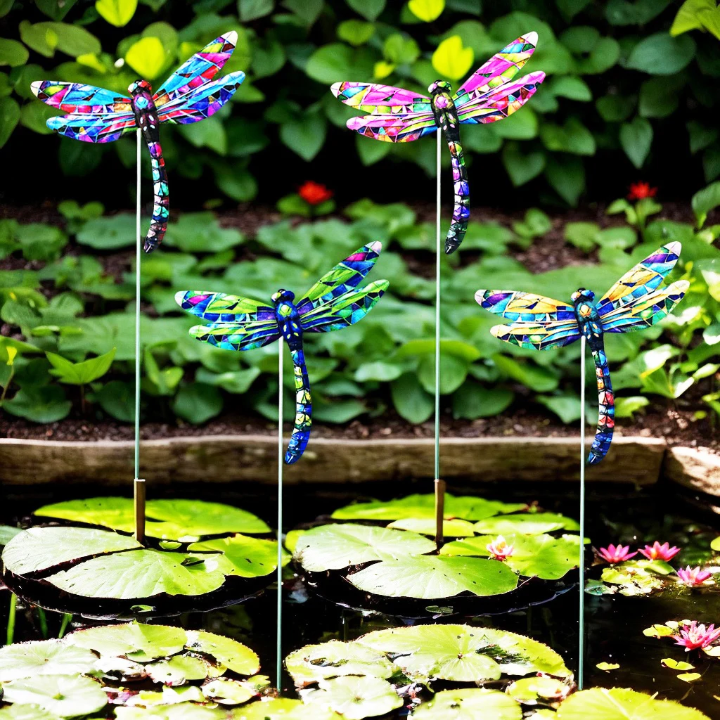 4 Pcs Home Decor Outdoor Iron Garden Insert Grass Stake Dragonfly Lawn Flower Bed Decoration Yard Inserted Simulation Stakes