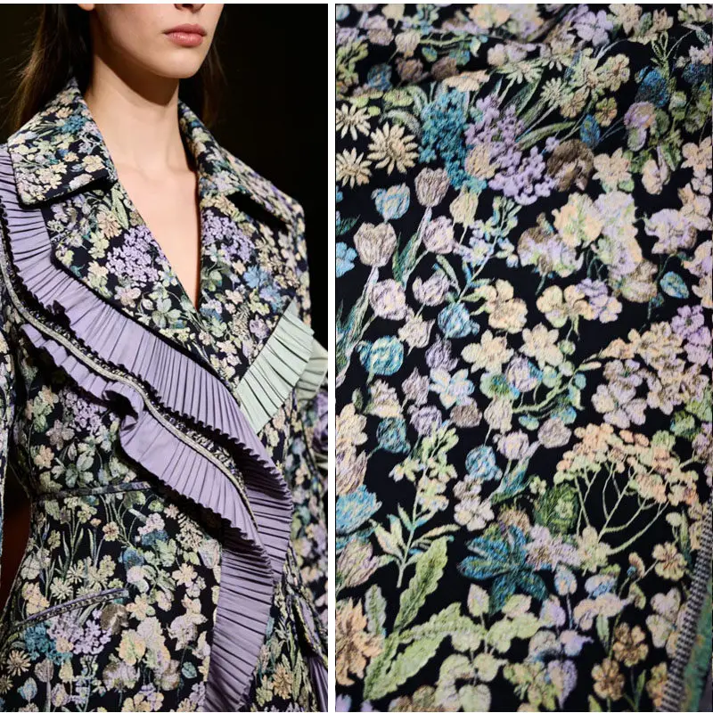 Romantic Flower Yarn Dyed Jacquard Fabric for Slightly Elastic Spring Autumn Outerwear Dress Fashion Fabrics Diy Sewing Cloth