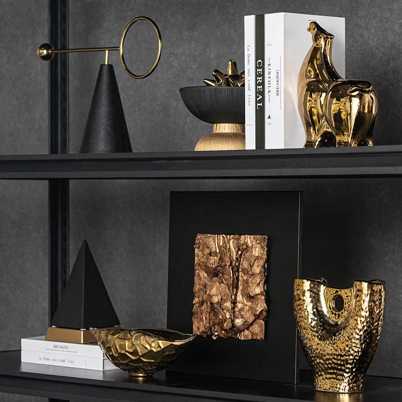 

CLL high-grade light luxury gold geometric artwork ornament living room wine cabinet open grid bookshelf