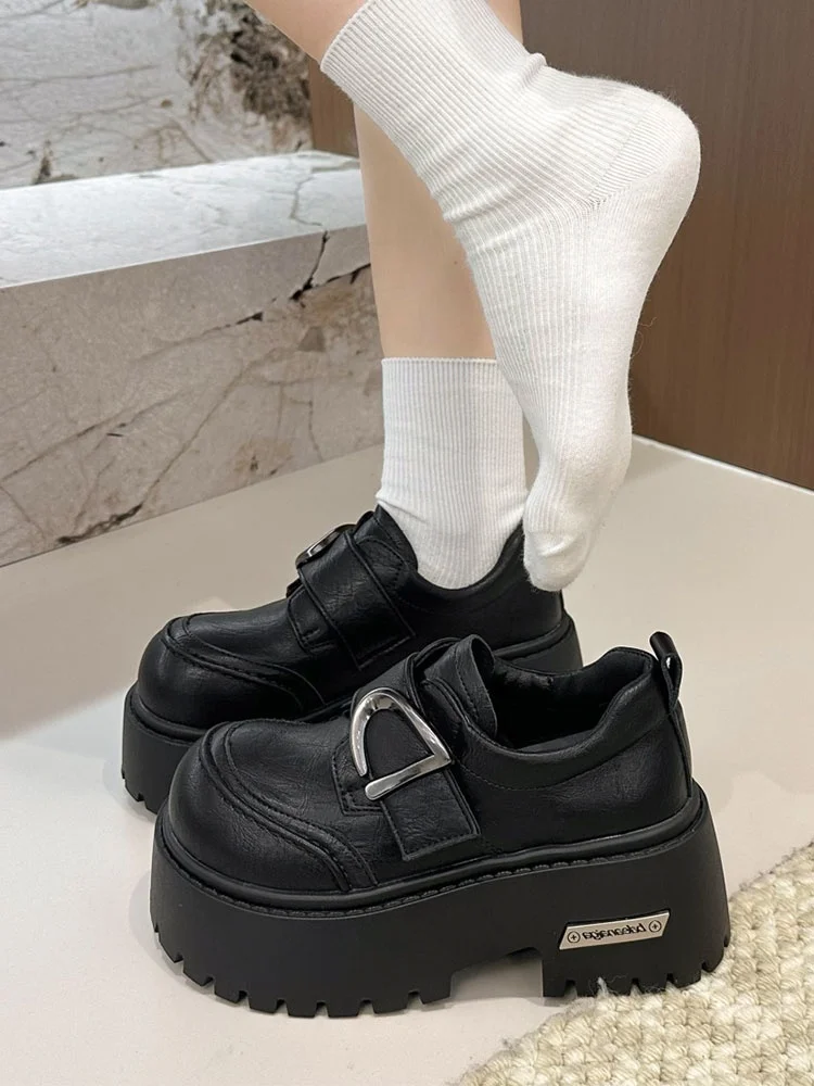 Retro Belt Buckle Women's Loafers Thick Bottom Comfortable Heightening Spring New Style Fashionable All-Match Small Leather S...