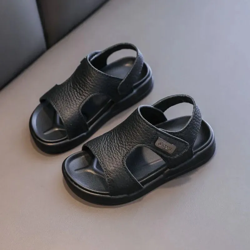 Boys' Sandals Summer Shose New Middle and Big Children's Genuine Leather Anti slip Sandals Baby Soft Sole Beach Shoes