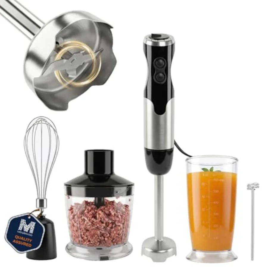 

Kitchen hand immersion blender set stainless steel black 5-in-1 multifunctional with turbo mode and variable speed control