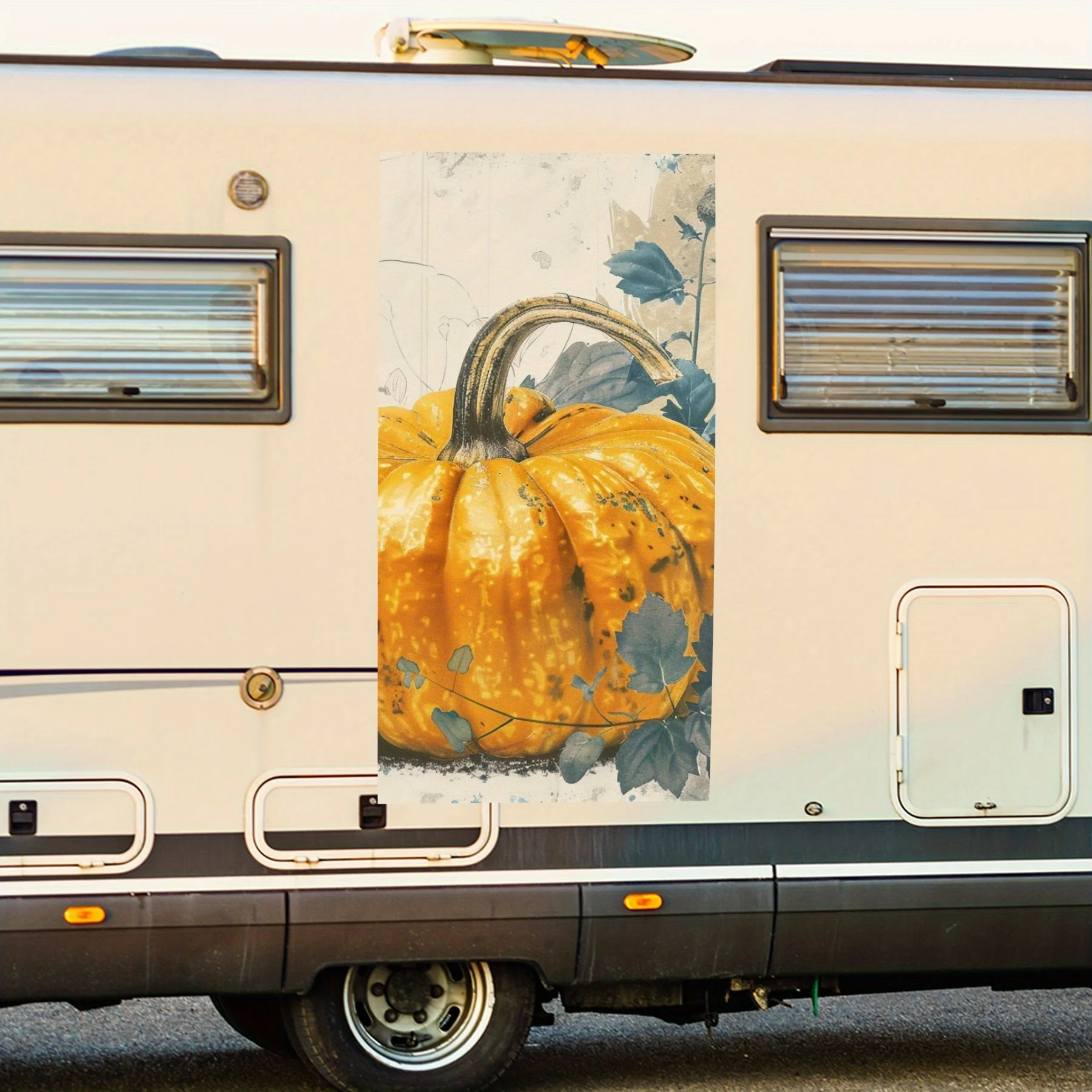 

Винтажная виниловая наклейка с тыквой и цветами для двери автомобиля на колесах, водонепроницаемые самоклеящиеся виниловые наклейки, защита украшения A