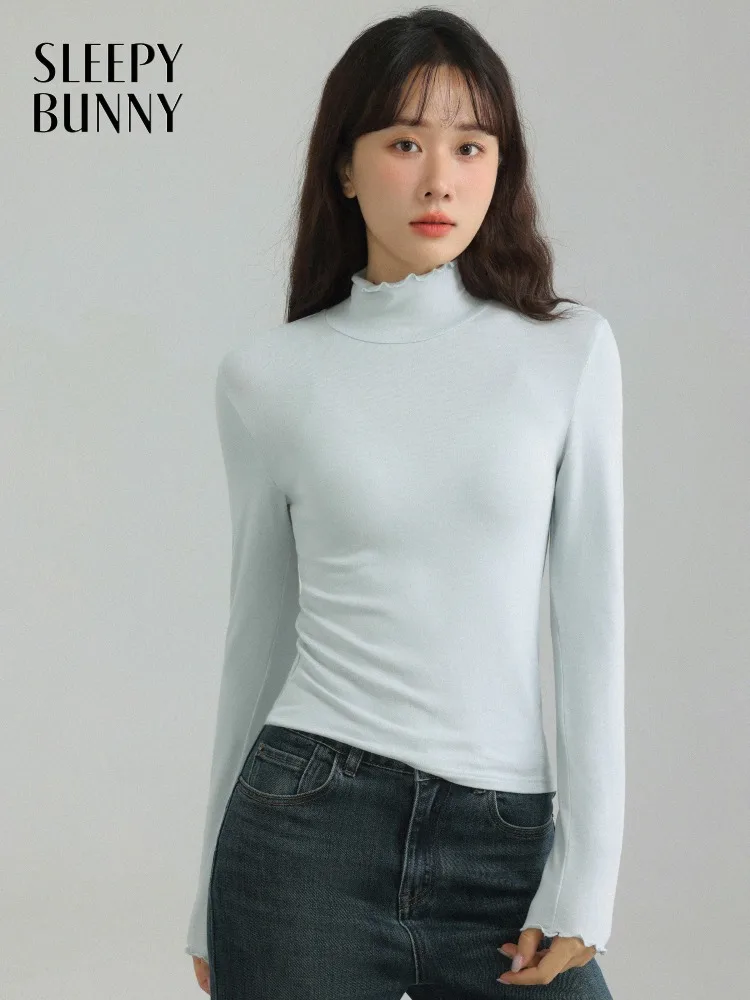 

Elegant Slim Knit T-Shirt Warm Casual Sweater Top Winter Long Sleeve Half Turtleneck Undershirt for Women Petite Layering Outfit