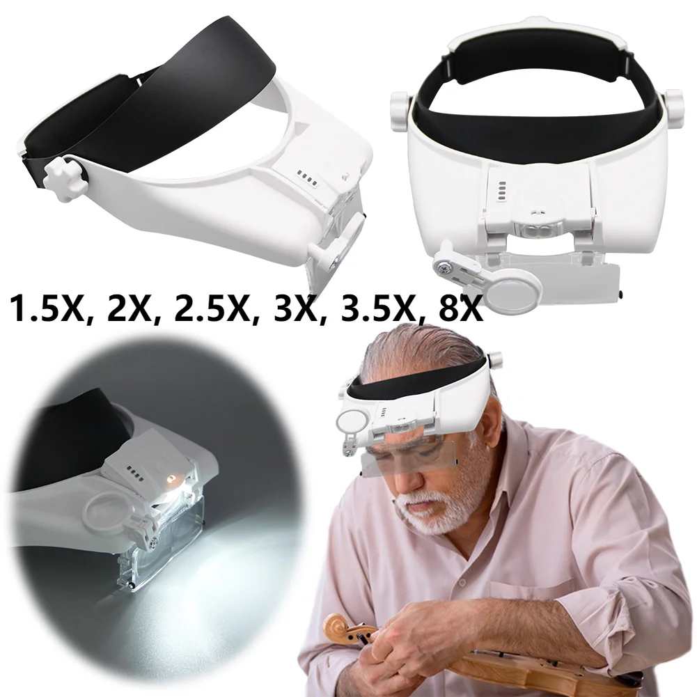 Electronic Welding Magnifying Glass USB Rechargeable with LED Light Helmet Magnifier Hands Free Head Mounted Magnifying Glasses